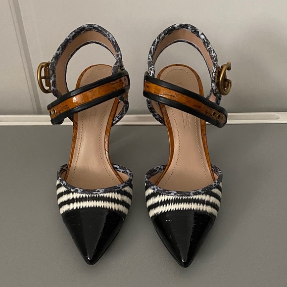 Coach Black and Cream Patterned Heels - Picture 1 of 4